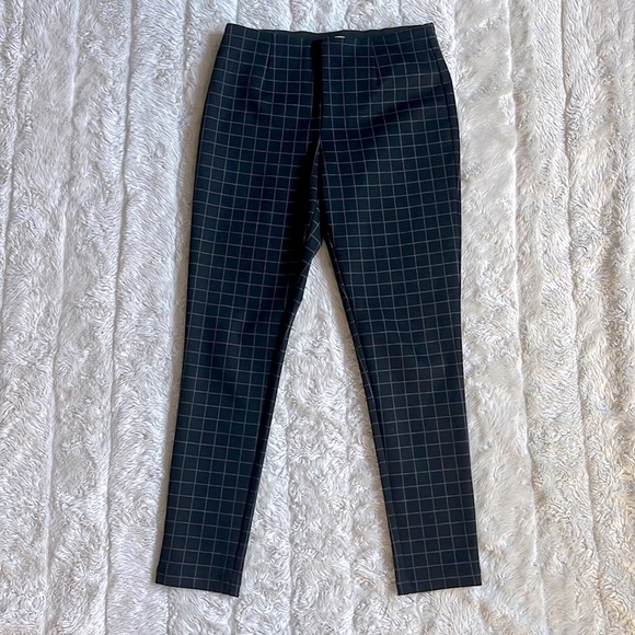 Calvin Klein Ponte Stretch Pull-On Ankle Pant‎ Windowpane Print Black Size 6 - Picture 1 of 4